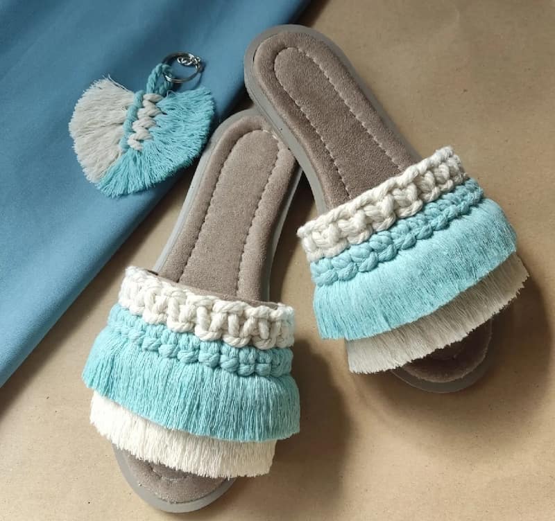 صندل مکرومه دو رنگ؛ نخ طبیعی مصنوعی (ریسمان کنفی) sandal