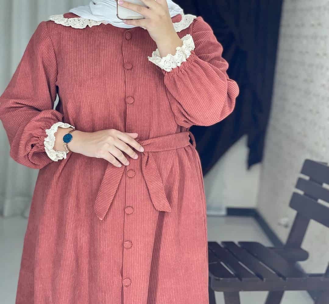 مانتو عبا مخمل؛ پاییزه بهاره یقه گرد دکمه ریلی سایز (36 52)