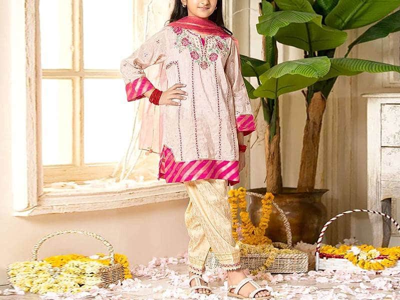 لباس هندی کودکانه؛ تور حریر گیپور قرمز آبی Antiwrinkle