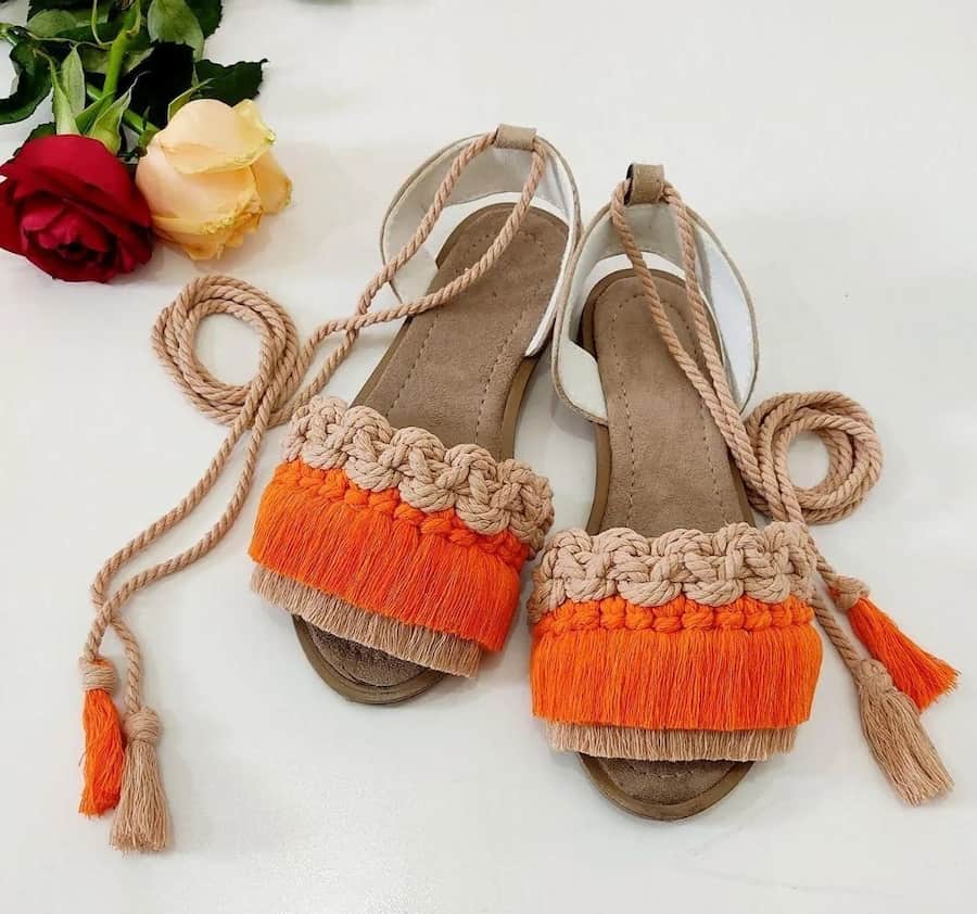 صندل مکرومه بند دار (دمپایی) کاهش تعرق پا 4 رنگ کرم آبی مشکی نارنجی