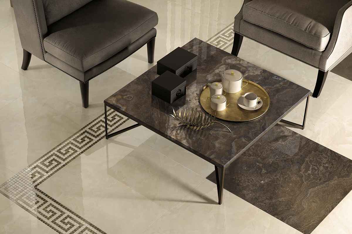 سرامیک کف فیروزه مشهد؛ چند ضلعی 2 مدل لعاب دار گرانیتی ضد آب