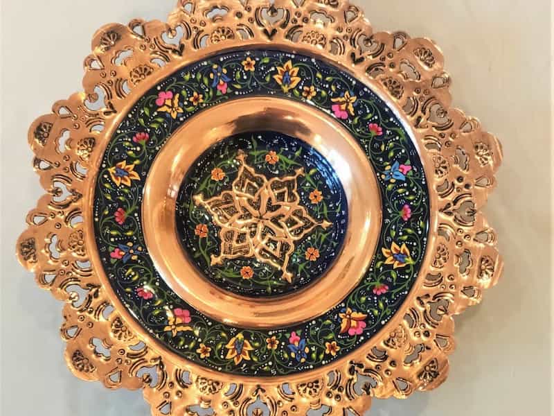 بشقاب مسی خاتم کاری؛ صنعتی دستی رنگ ثابت تولید Esfahan