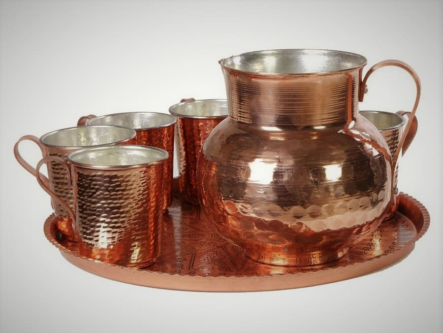 ظروف مسی پارچ و لیوان؛ رنگ ثابت 3 نوع (8 7 3) پارچه جنس داخلی لعاب قلع