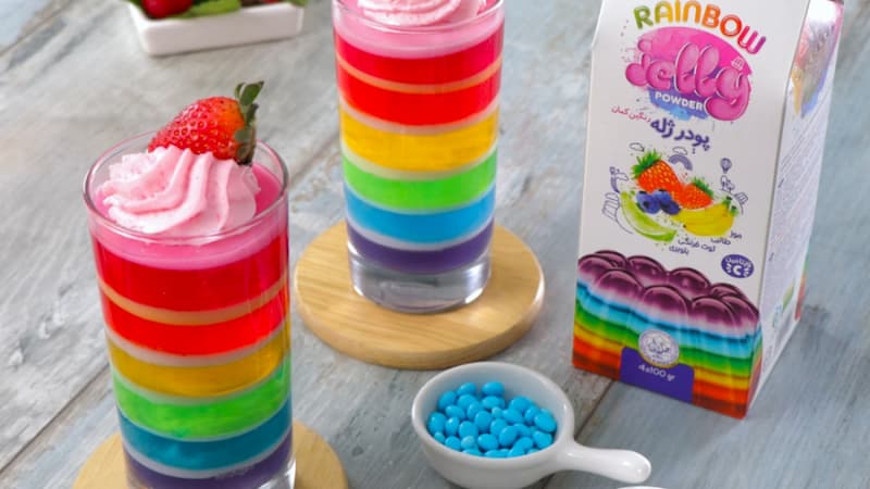 ژله هفت رنگ فرمند؛ 4 بسته توت فرنگی موز طالبی بلوبری 78 کیلو کالری 