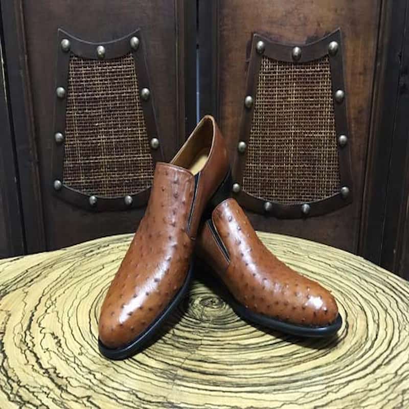 کفش چرم شترمرغ؛ چرم حیوان گران بها جنس ( نرم طرح دار) مجلسی