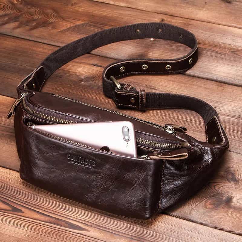 کیف کمری مردانه چرم؛ زیپ دار کوچک 2 جنس (پارچه برزنت)