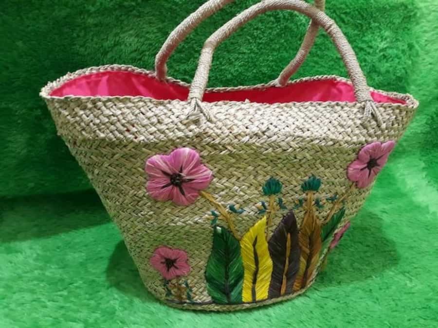سبد حصیری صنایع دستی؛ الیاف گیاهی 2 مدل دسته دار ساده