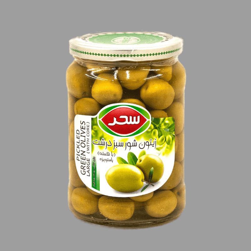 زیتون شور سبز سحر؛ هسته دار بدون هسته بسته بندی (220 240 500) گرمی