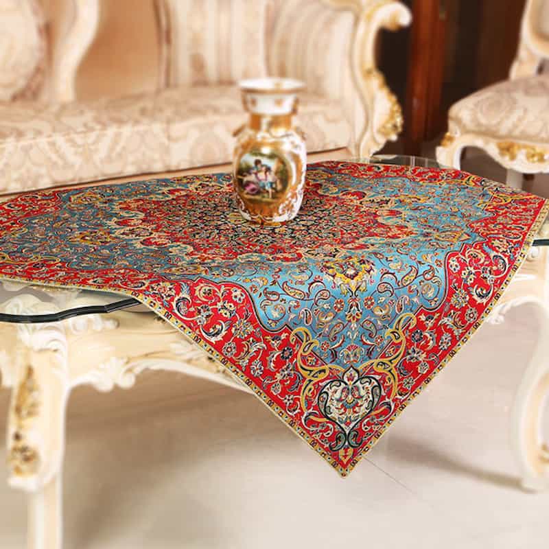 ترمه نفیس یزد؛ رومیزی روتختی روبالشتی 3 رنگ (بنفش آبی سبز)