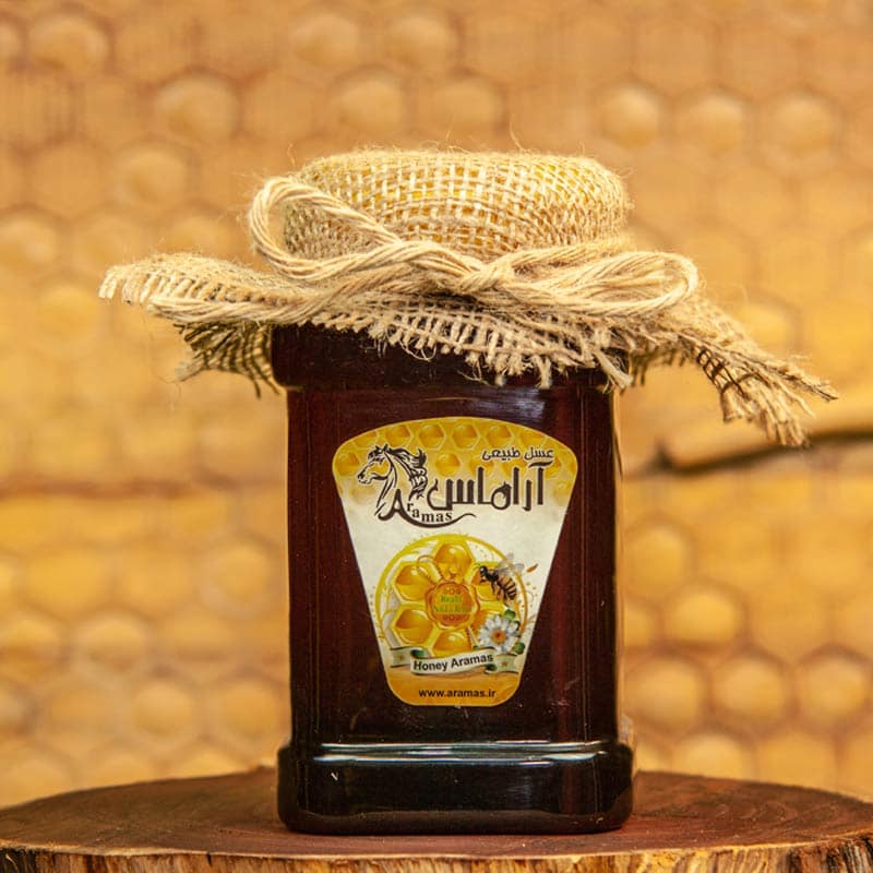 عسل طبیعی آراماس؛ غلیظ ارگانیگ 2 رنگ زرد قهوه ای حاوی منیزیم potassium