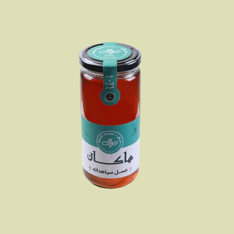 عسل سیاه دانه هاکان (دوسین) پلاستیکی شیشه ای رنگ کهربایی تیره Hakan