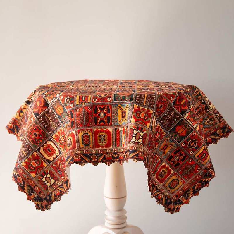 رومیزی ترمه خشتی؛ طرح چهارضلعی آسترکشی مغزی دوزی جنس پلی استر