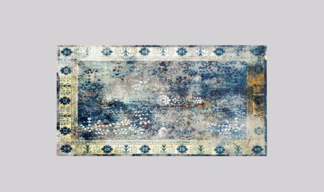 فرش ایرانی تکسچر؛ ماشینی ابریشم 3 رنگ سرمه ای گردویی کرم ابعاد 2*3 متر