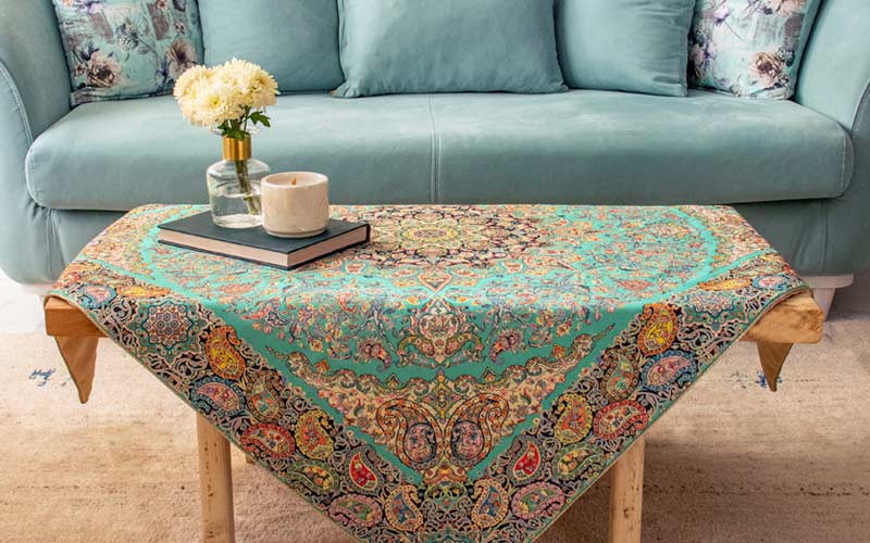 ترمه کشمیری؛ رومیزی سجاده روبالشتی الیاف ابریشمی 2 مدل (آستر دار ساده)