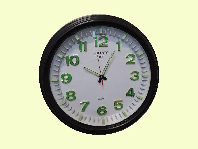 ساعت دیواری شب نما؛ فسفر 4 رنگ (مشکی قرمز آبی سبز)