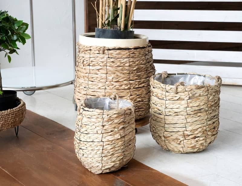 گلدان حصیری بامبو؛ دکوری سبک 2 مدل استوانه ای خمره ای قابل شست شو