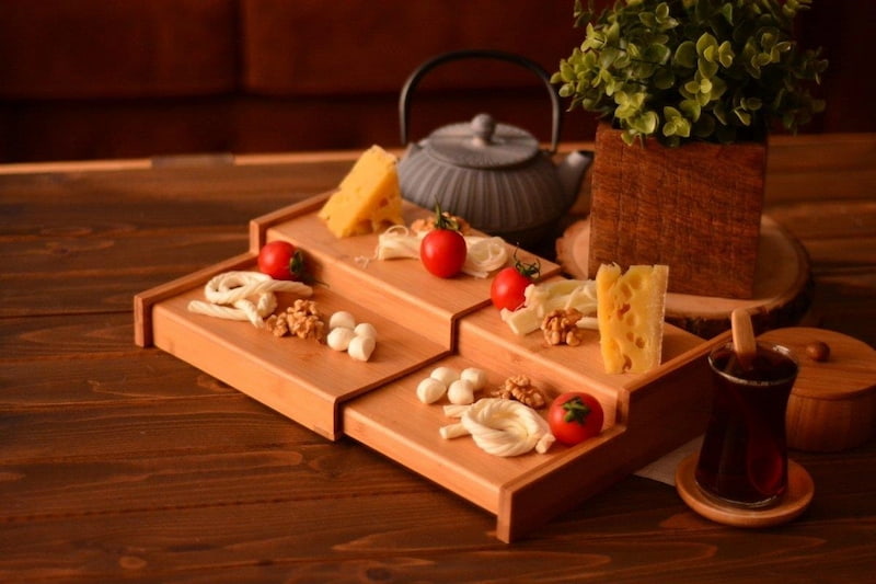 ظروف چوبی رشت؛ سینی کاسه قاشق 3 چوب گردو بلوط راش