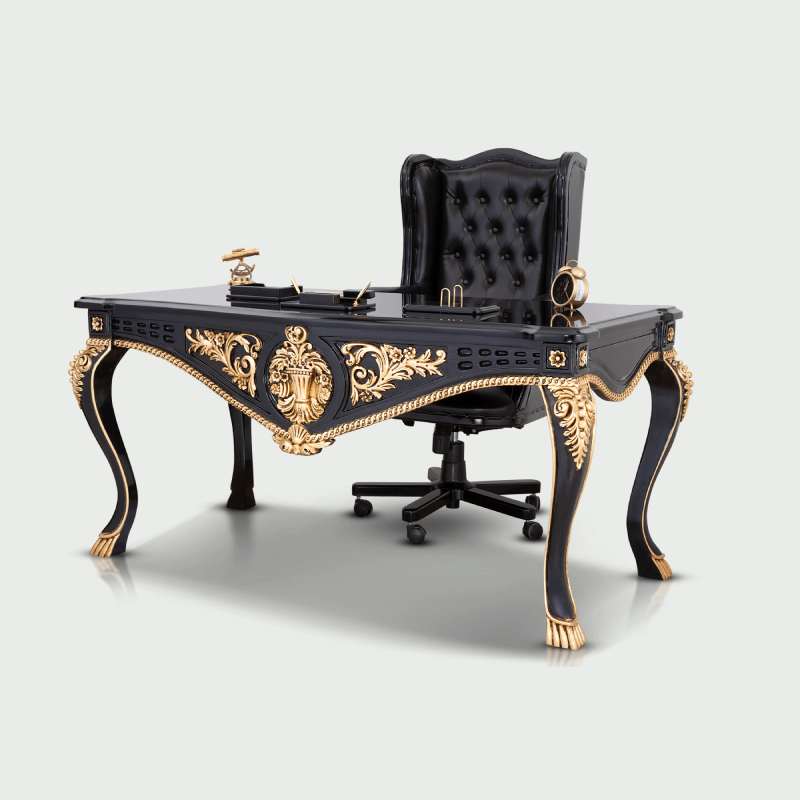 میز و صندلی اداری کلاسیک؛ مدیریتی کنفرانس رنگ عسلی (چوب راش گردو)