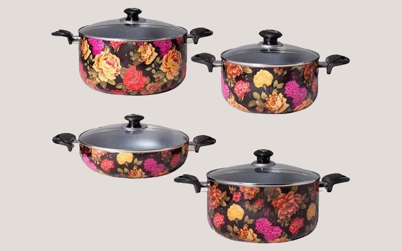 ظروف تفلون گلدار؛ نسوز روکش گرانیت درب (شیشه ای ساده)