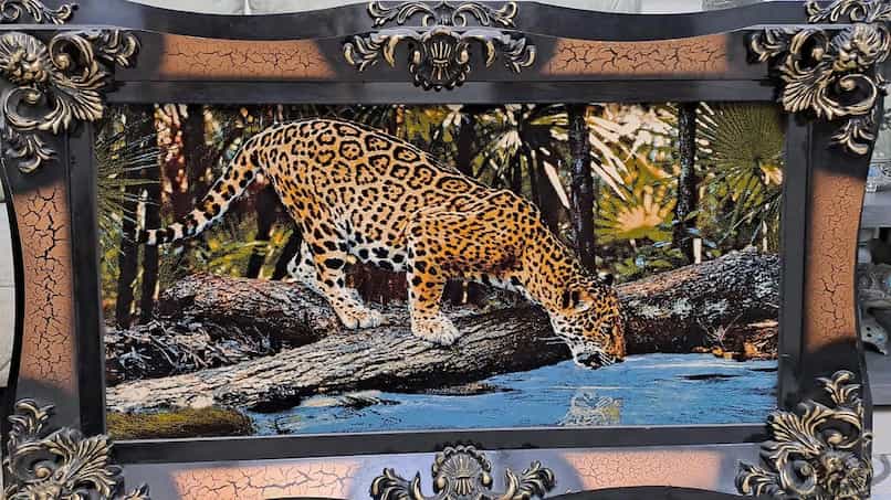 تابلو فرش پلنگ؛ پنبه ای ابریشمی ماندگاری بالا قاب (فلزی چوبی پی وی سی)