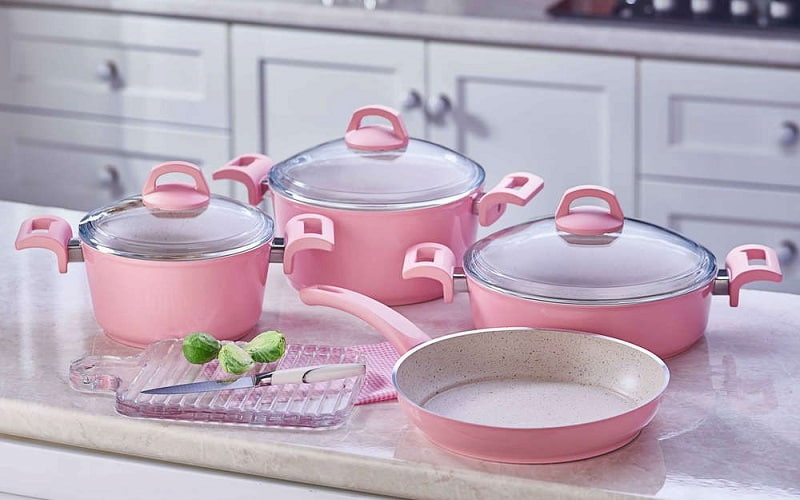 ظروف تفلون گرانیتی؛ طوسی صورتی بنفش 2 مدل چهار گوش دایره Teflon