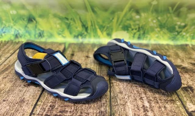 صندل بچه گانه پسرانه؛ پارچه ای حصیری چرم 2 رنگ شاد تیره