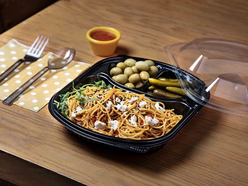 ظروف یکبار مصرف سه خانه؛ سبک قابلیت بازیافت 3 جنس پلاستیک فوم Aluminium