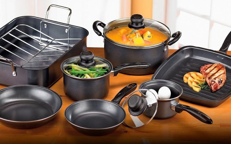 ظروف تفلون طرخان؛ درب شیشه ای 2 رنگ مشکی قرمز Tarkhan