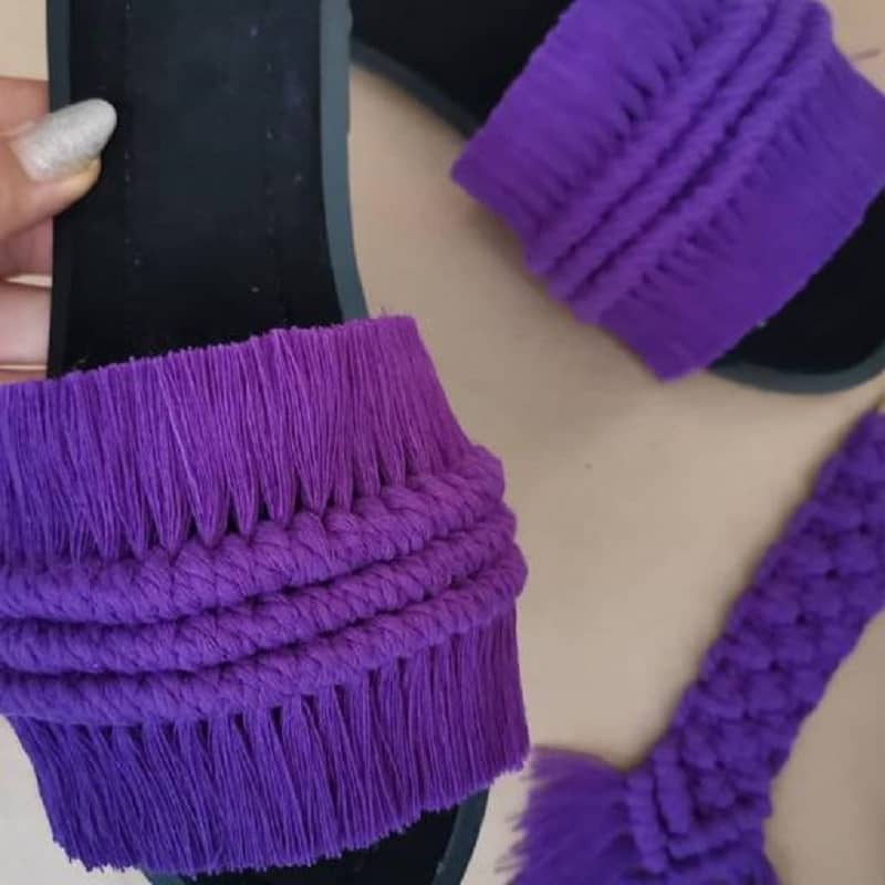 صندل مکرومه بنفش؛ کفی طبی مقاوم مجالس دورهمی سایز 35 نوجوانان