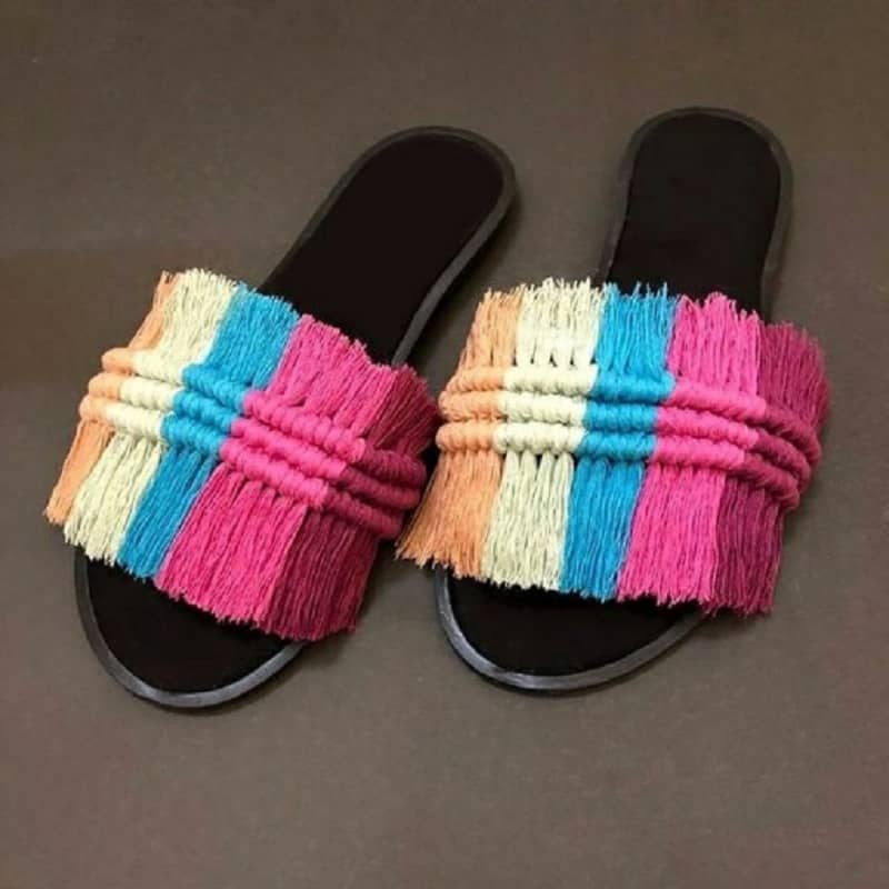 صندل مکرومه رنگی؛ نخ مرغوب یک بند سایز (36 40) مهمانی مجلسی