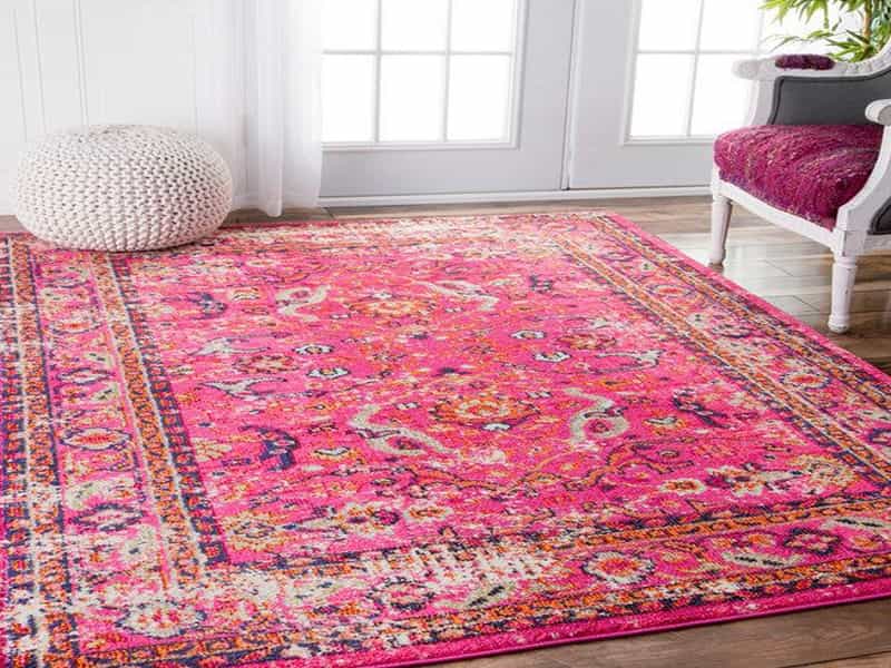 گلیم فرش صورتی رنگ؛ پروپیلن منعطف مقاوم ابعاد (4 6 9) متری