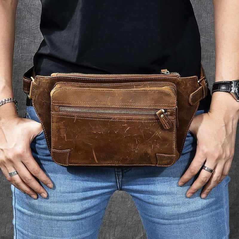 کیف کمری مردانه اسپرت؛ برزنت ضدآب 3 رنگ کرم عسلی مشکی ( 100 600) گرم