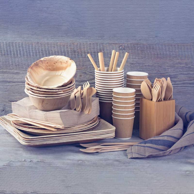 ظروف یکبار مصرف غذا؛ گیاهی پلاستیکی 3 نوع کاسه بشقاب لیوان