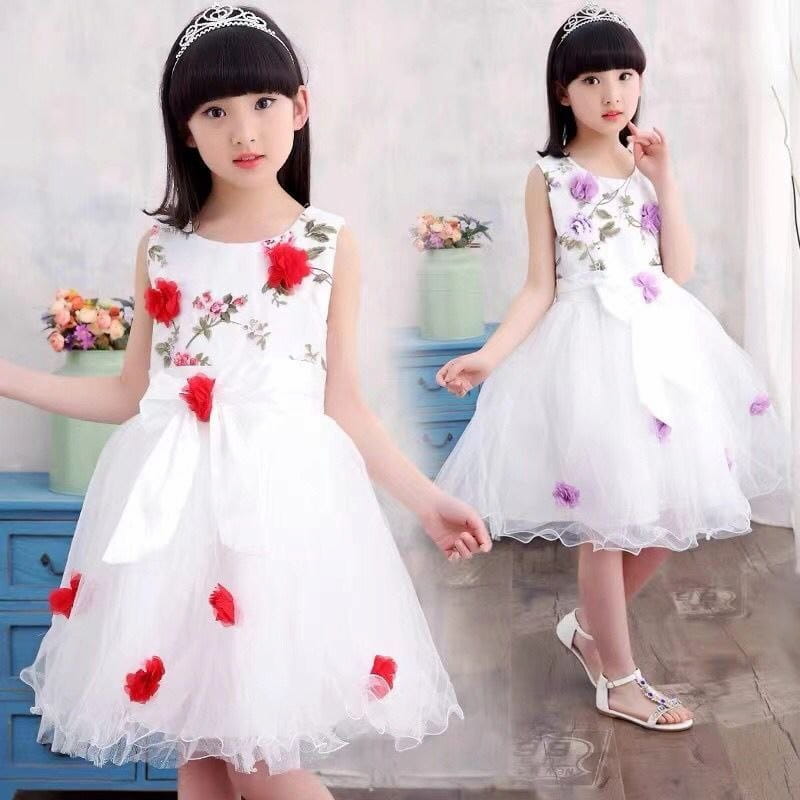 لباس مجلسی کودک دختر (پیراهن) حریر گیپور کرپ کلوش Short