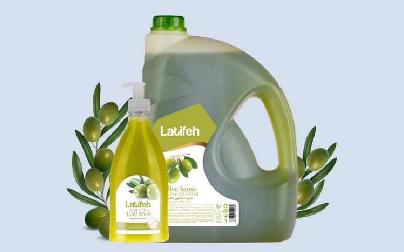 مایع دستشویی لطیفه زیتون؛ پمپی قوطی سبز وزن 400 4000 گرم