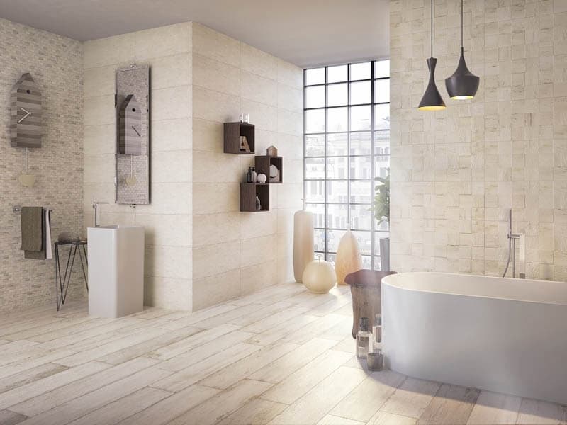 کاشی کف حوض؛ خاک سفید شطرنجی میکس مات براق ابعاد 30*90 60*120