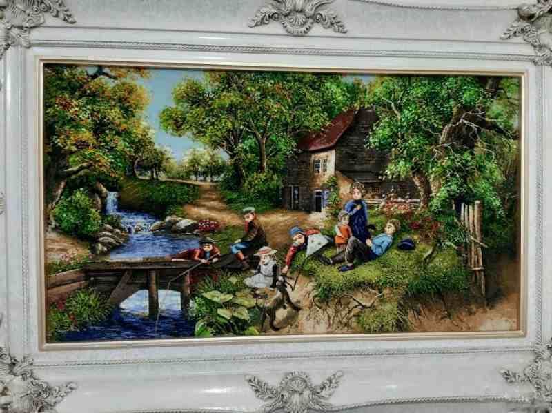 تابلو فرش دستباف خاص؛ ابریشمی درجه یک 4 طرح کوه رودخانه جنگل حیوانات