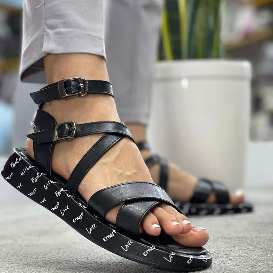 صندل تابستانی شیک؛ تخت پاشنه بلند 2 جنس چرمی پلاستیکی