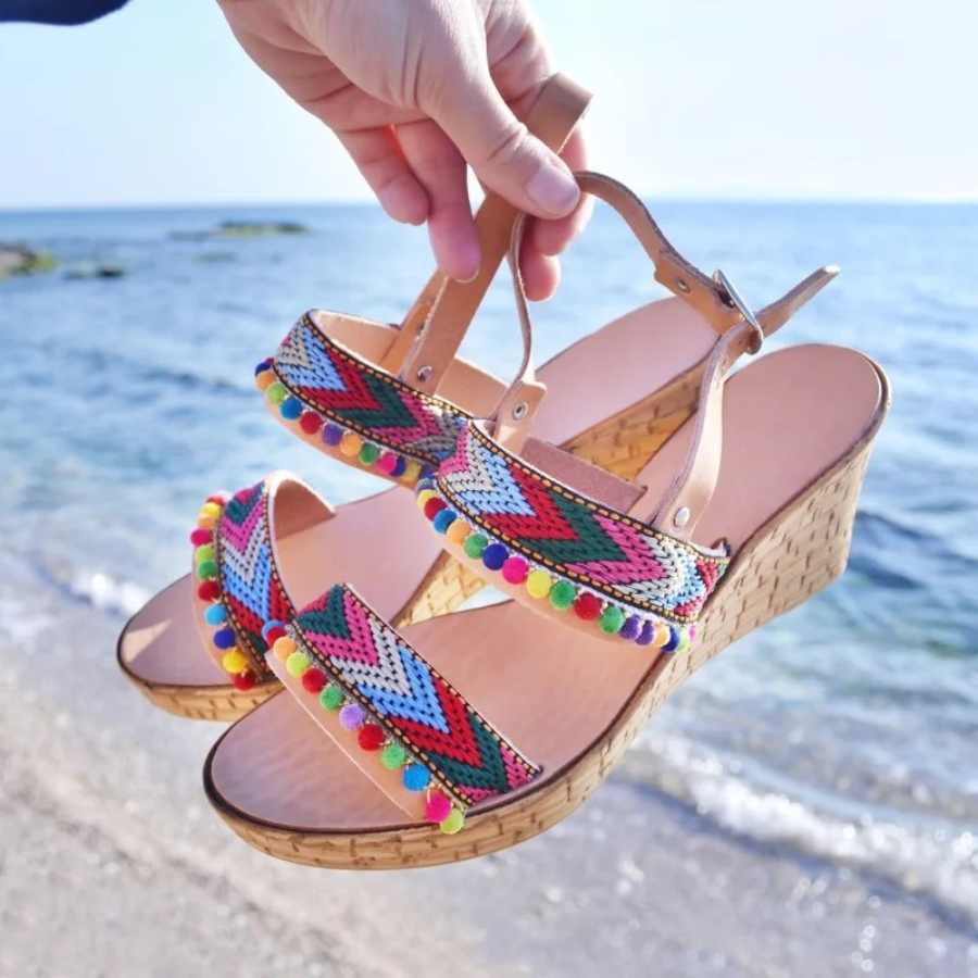 صندل تابستانی سنتی؛ کنفی زنانه مردانه 3 رنگ مشکی آبی سبز