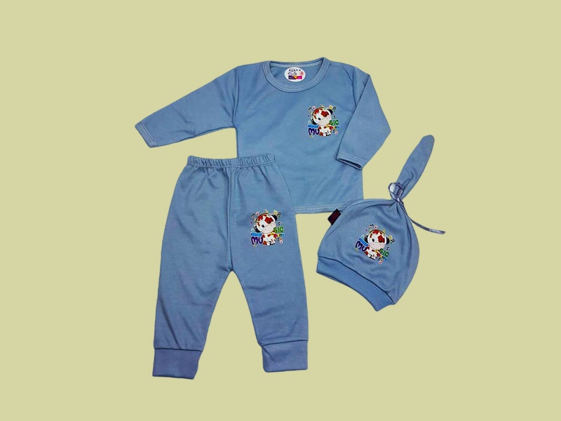 ست لباس نوزادی پسرانه بیمارستانی؛ نرم نازک راسته دوزی ساده 3 سایز (S M L)