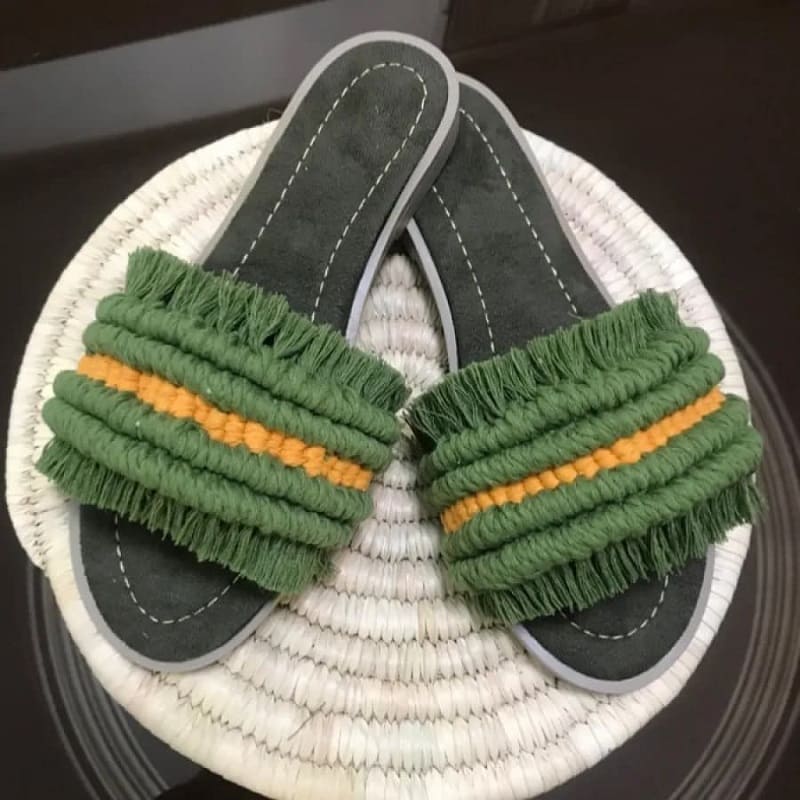 صندل مکرومه سبز؛ پارچه ای زیره لاستیک فشرده مقاوم تولید Iran