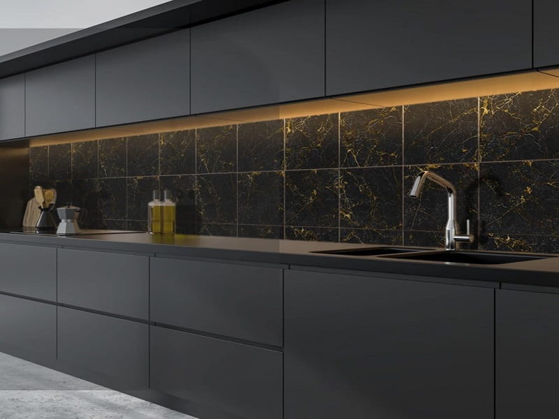 سرامیک بین کابینتی مشکی؛ چسبی ضد خش 3 نوع سنگی آلومینیومی شیشه ای