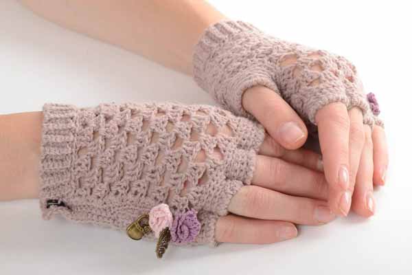 دستکش بافتنی دخترانه؛ پشمی طبیعی 3 رنگ سبز صورتی قرمز