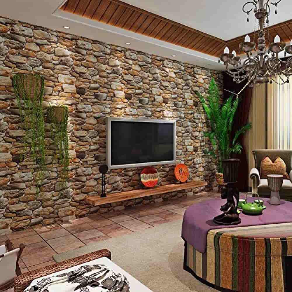 سنگ آنتیک پشت تی وی؛ دکوراسیون منازل اندازه 100*100 cm تیره روشن