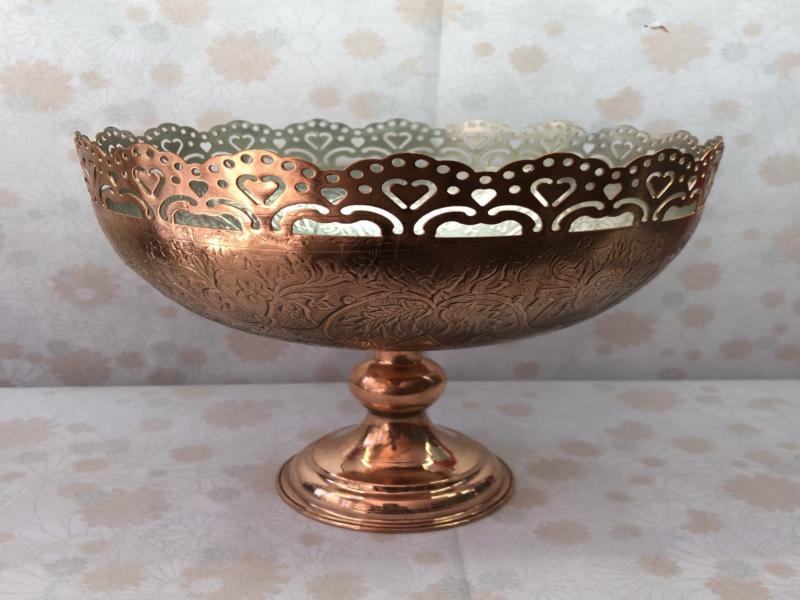 میوه خوری مسی زنجان؛ پذیرایی بیضی دایره ای بزرگ کوچک (سفید نقره ای)