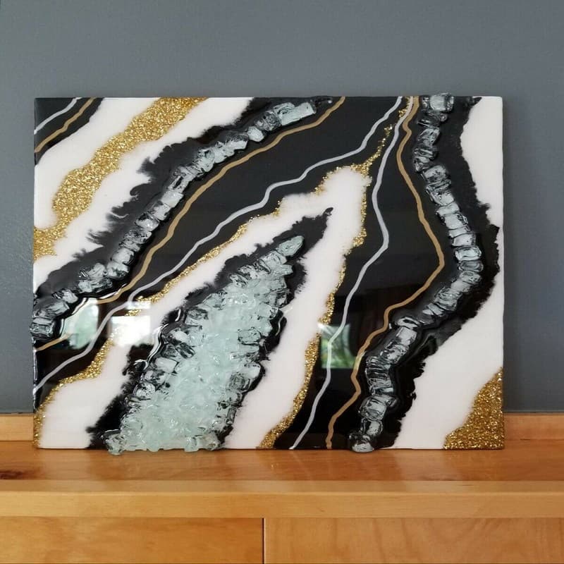 تابلو رزینی برجسته؛ سلولی ژئود ابرو باد 3 رنگ زرد طلایی silver