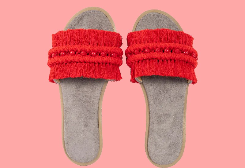 صندل مکرومه قرمز؛ مدل پذیر ضخیم مقاوم 3 متریال نخ فریم صفحه