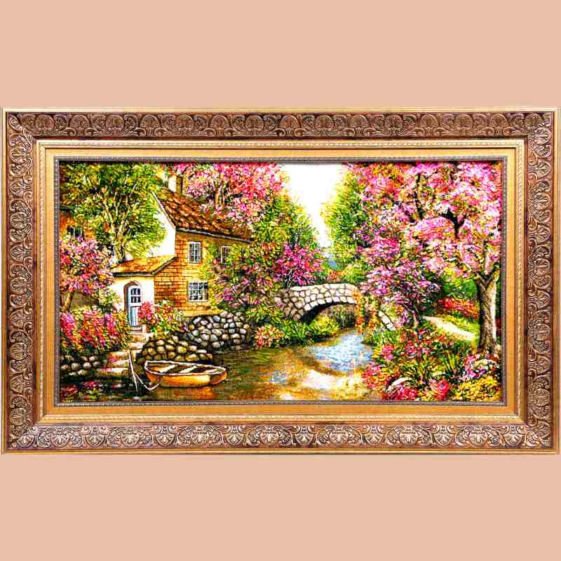 تابلو فرش کلاسیک؛ سنتی ماشینی 3 نوع طلاکوب نقره ای طرح چوب