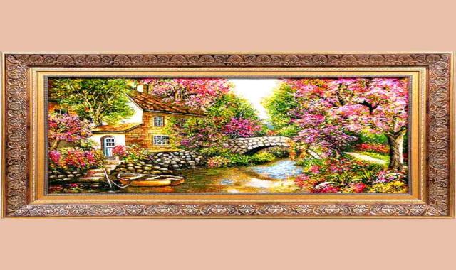 تابلو فرش کلاسیک؛ سنتی ماشینی 3 نوع طلاکوب نقره ای طرح چوب
