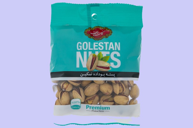 پسته شور 75 گرمی گلستان؛ مرغوب تازه (خام زعفرانی نمکین) ارگانیک